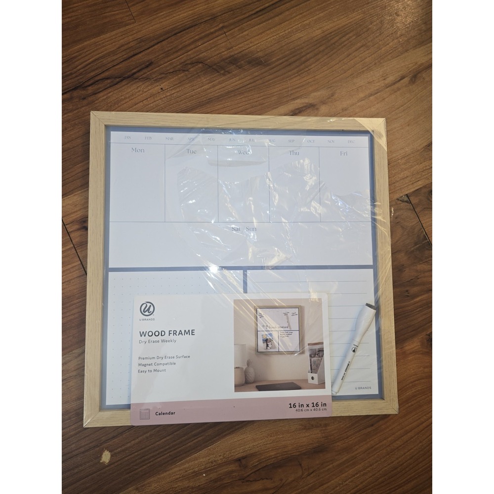U Brands 16x16 Magnetic Dry Erase Weekly Planner Board Rustic White Frame S20